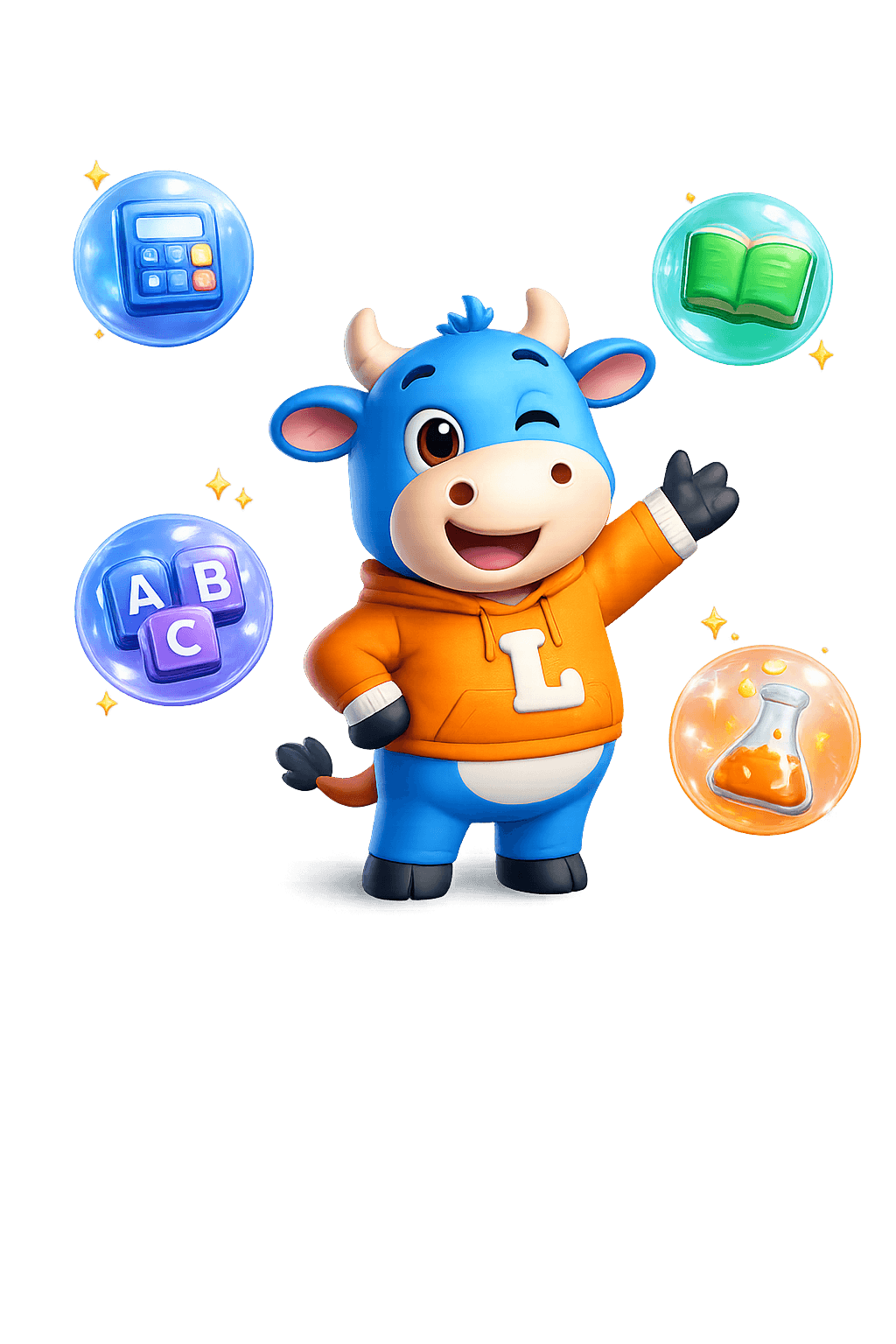 Maskot LearnLah bersama empat subjek utama